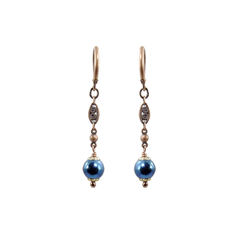 Copper and Blue Dangling Bead Earrings
