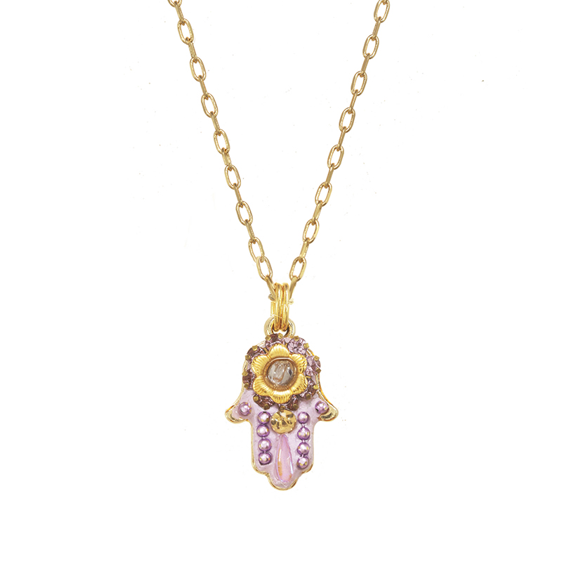 Lilac Crystal Hamsa Necklace