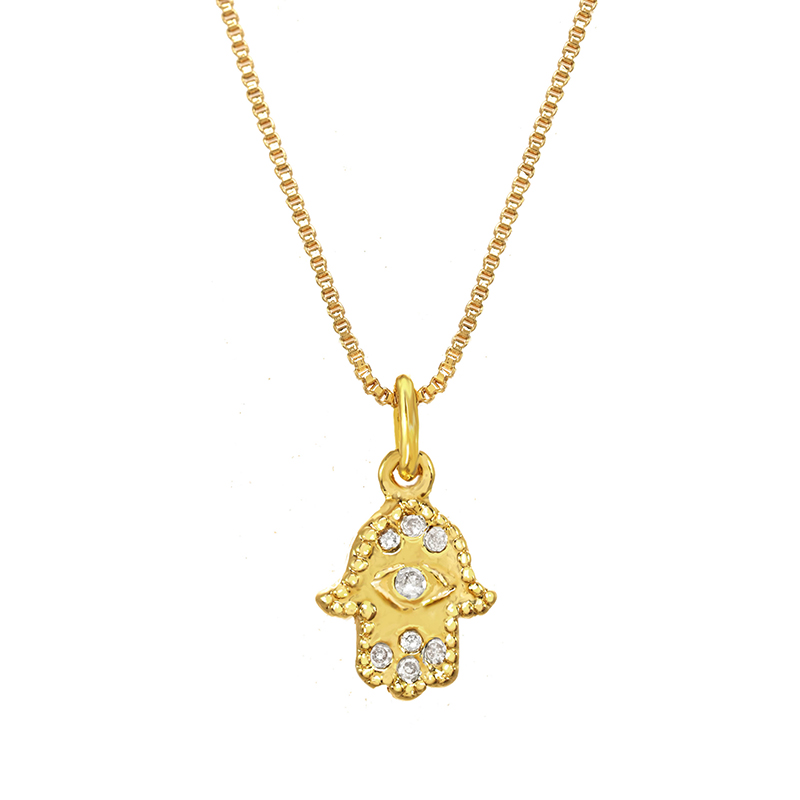 Small Gold Crystal Hamsa Necklace