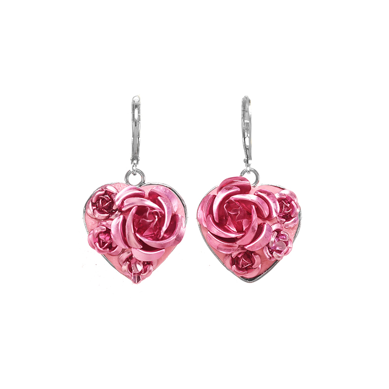 Pink Bouquet Heart Earrings