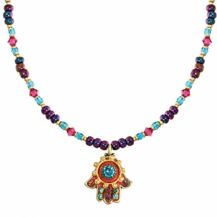 Teal & Red Hamsa Necklace