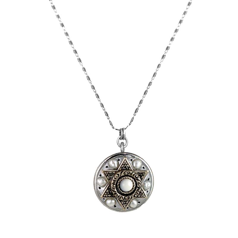 Silver & Pearl Star of David Necklace