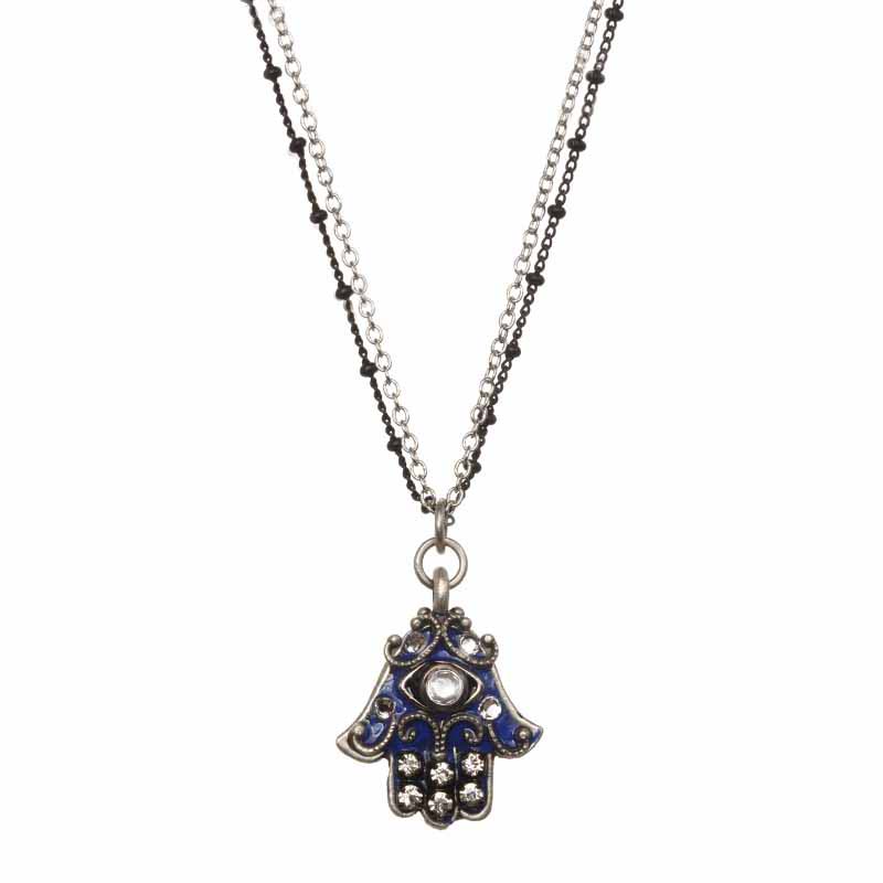 Deep Indigo & Silver Hamsa Necklace