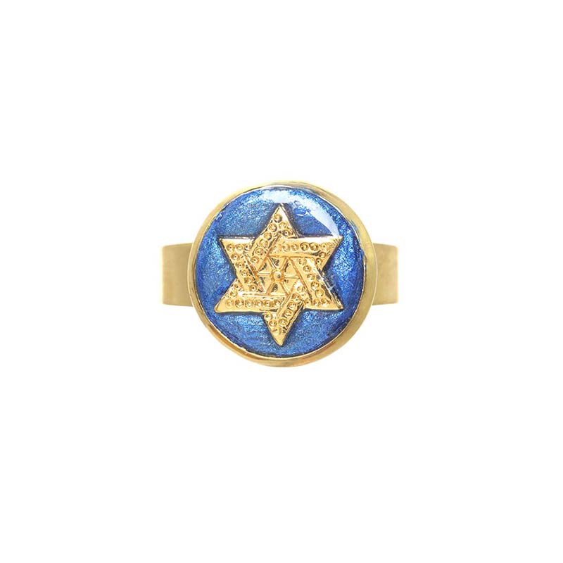 Round Blue & Gold Star of David Ring