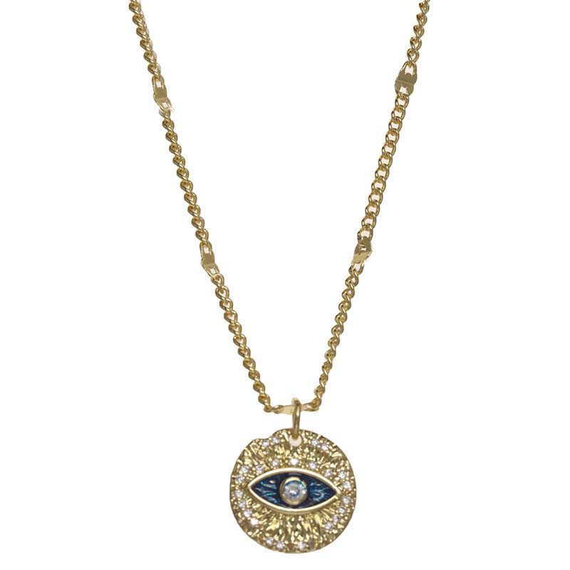 Gold & Blue Eye Circle Necklace