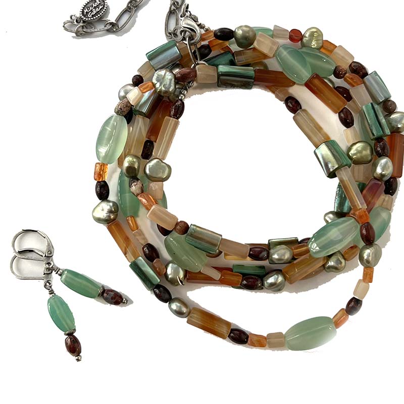 Rustic Gemstone Necklace & Earrings Set