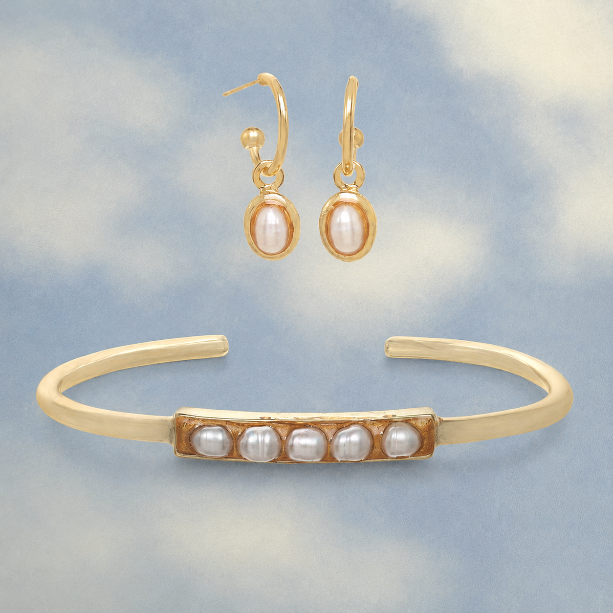 Freshwater Pearl Bangle & Earrings Set