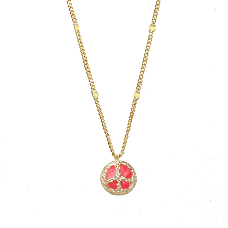 Tiny Red and Gold Peace Sign Necklace