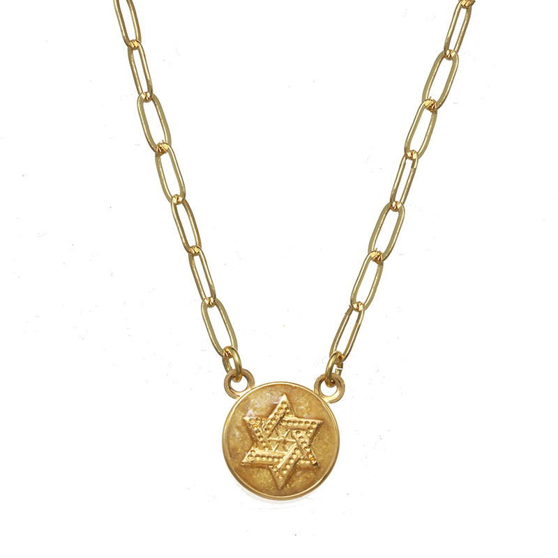Gold Star of David Circle Necklace
