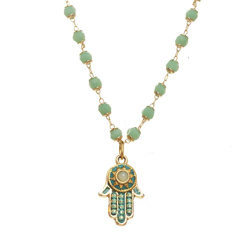 Turquoise Crystal Long Hamsa Necklace
