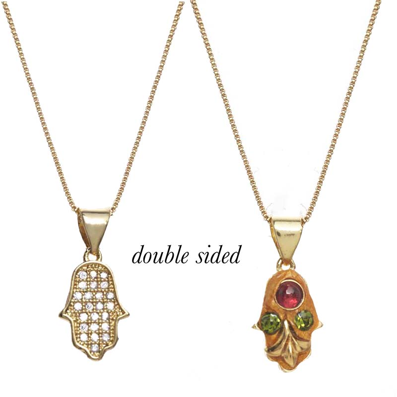 Double Sided Garnet & Crystal Hamsa Necklace