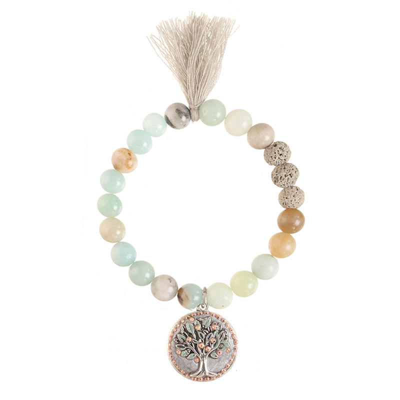 Silver Gemstone Beaded Tree of Life Bracelet