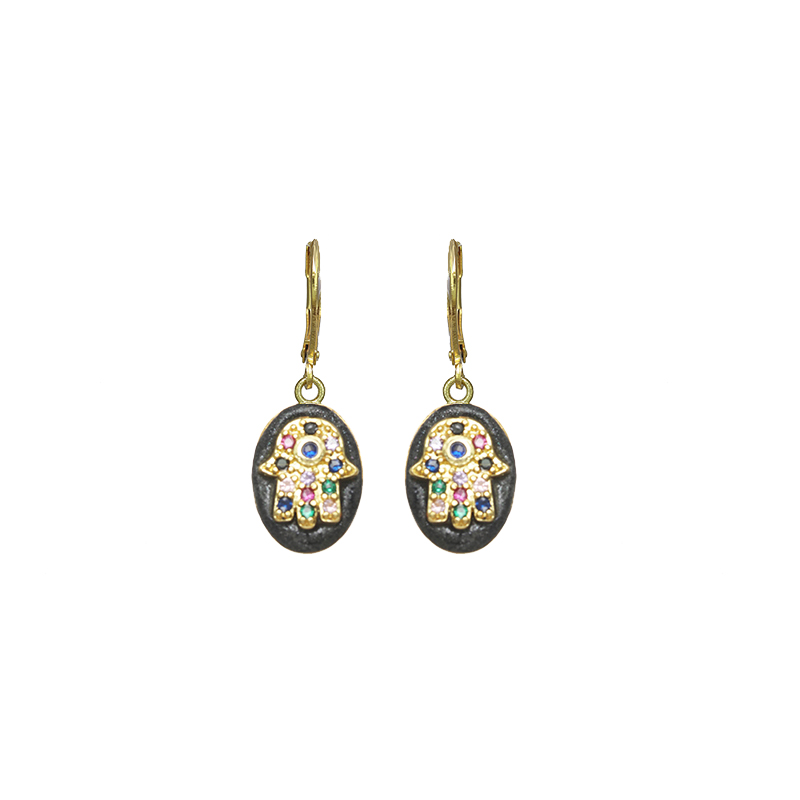 Gold & Black Hamsa Oval Earrings