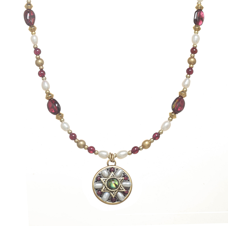 Garnet & Pearl Star of David Necklace