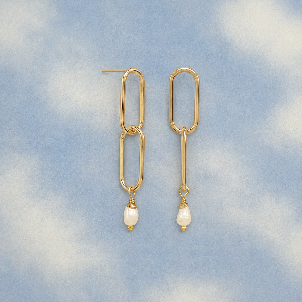 Gold Pearl Loop Earrings