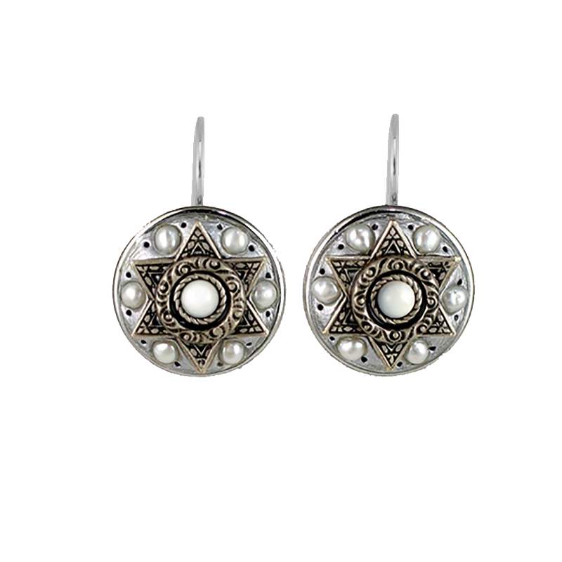 Silver & Pearl Star of David Wire Earrings