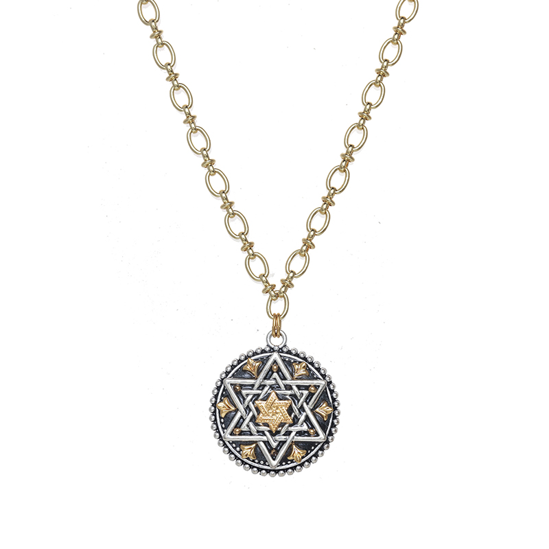 Black & Gold Star of David Necklace