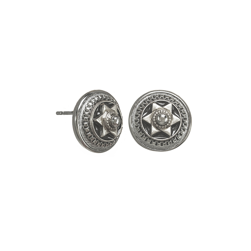 Silver Star of David Circle Earrings