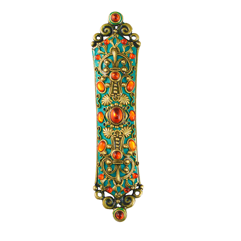 Turquoise & Orange Mezuzah