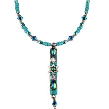 Turquoise Crystal Mezuzah Necklace