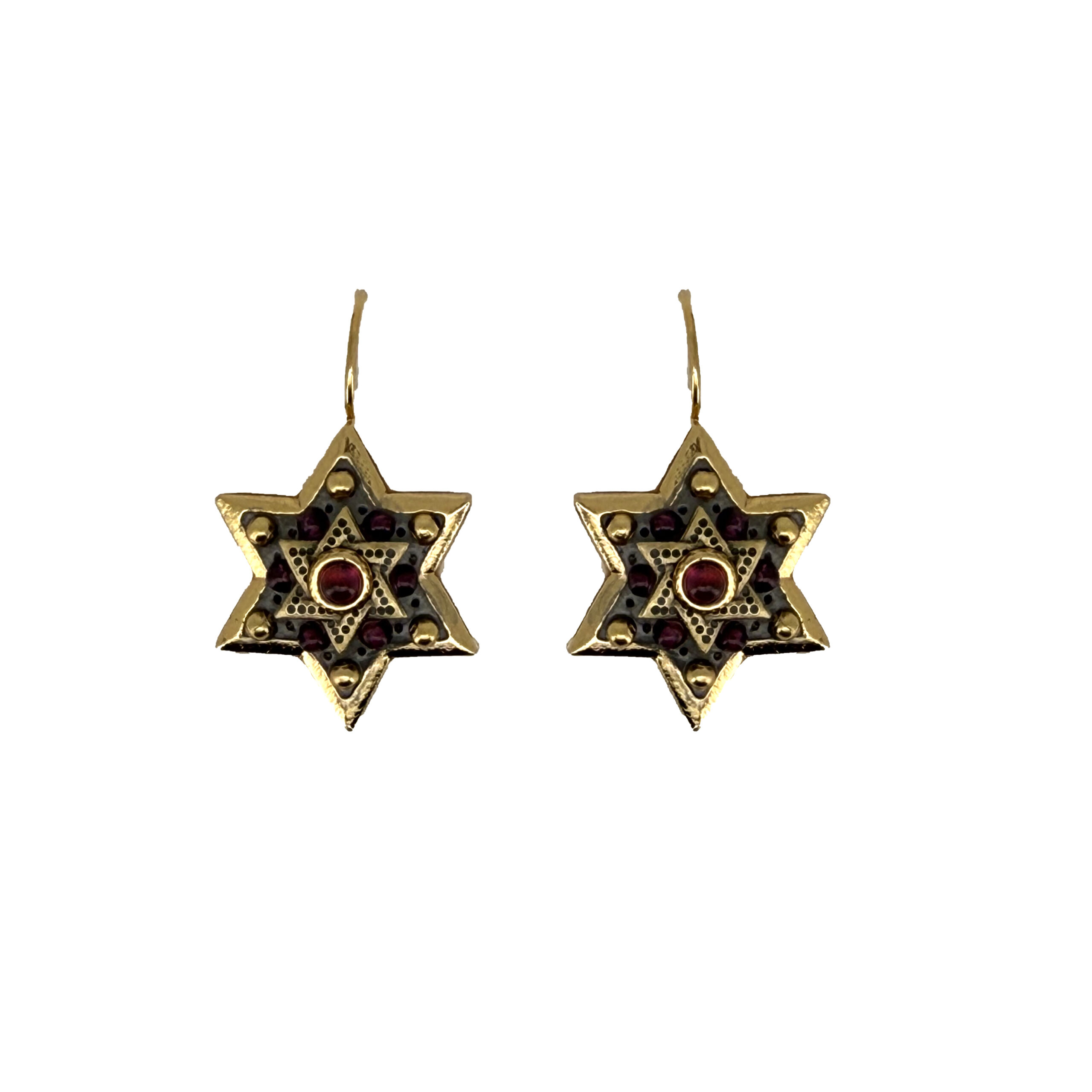 Garnet & Gold Star of David Earrings