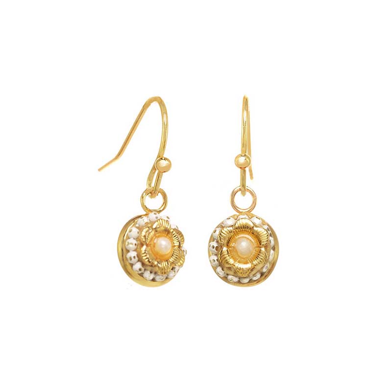 Small Gold Pearl Flower Earrings