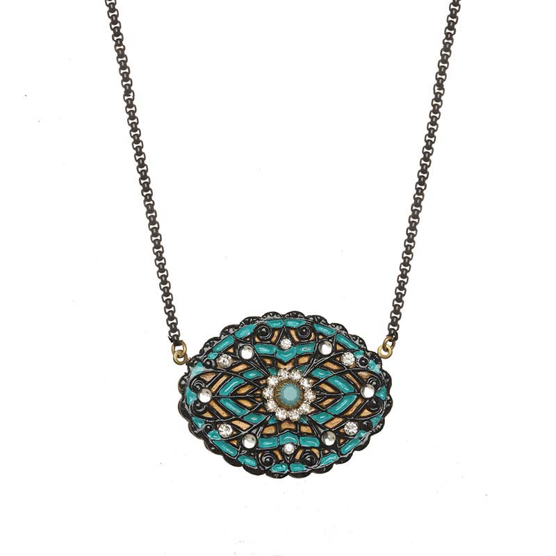 Turquoise & Orange Oval Statement Necklace