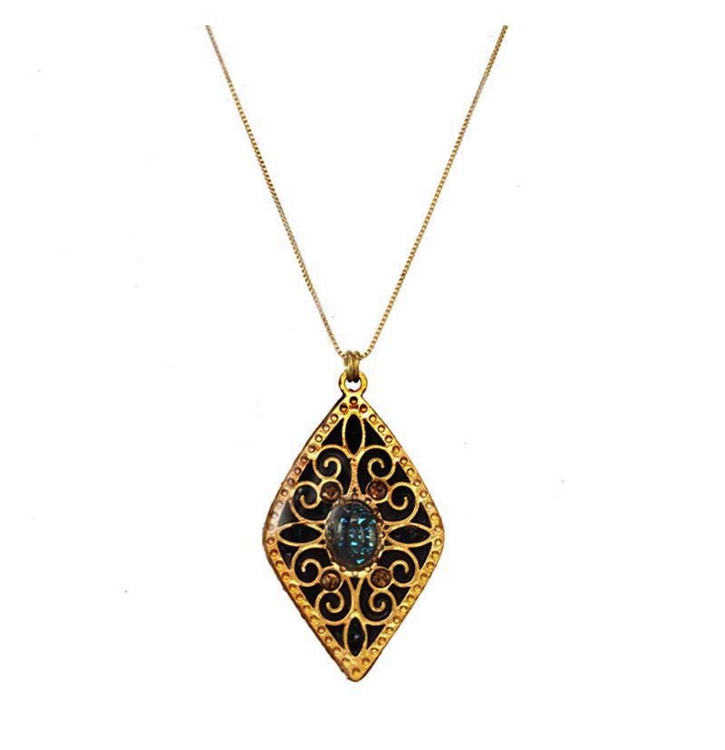 Blue and Gold Diamond Pendant Necklace