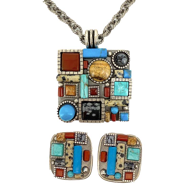 Safari Square Necklace & Earrings Set