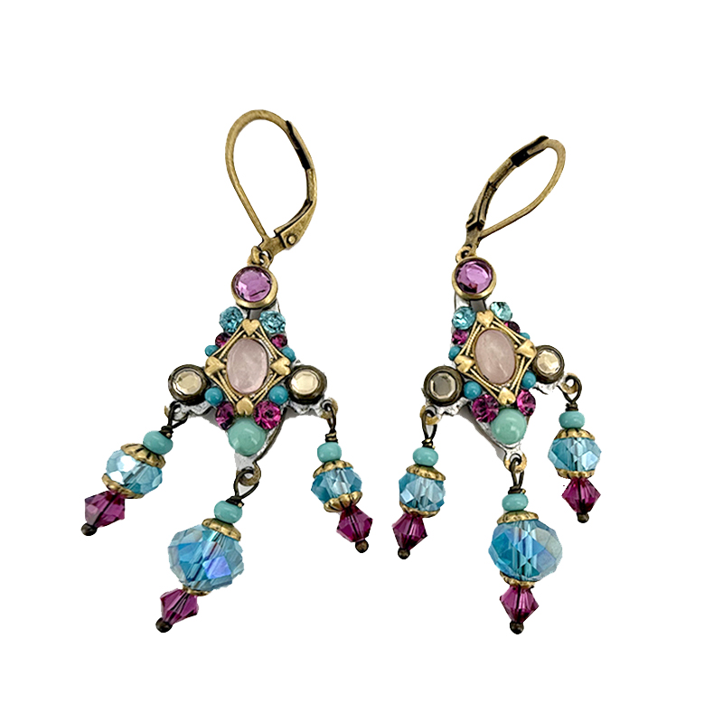 Pink & Blue Chandelier Earrings