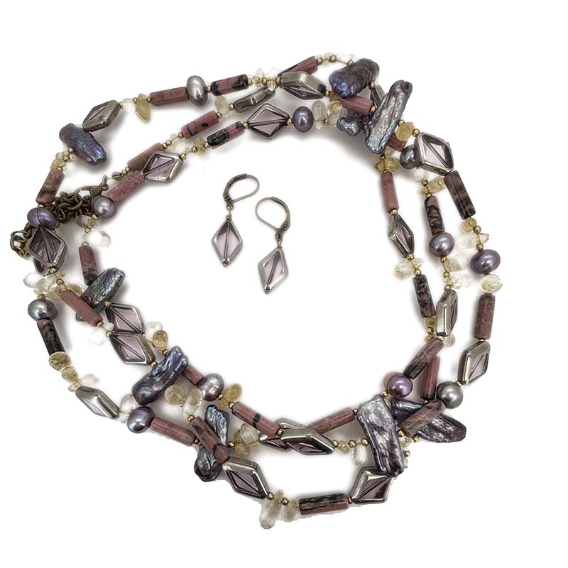 Iridescent Purple Gemstone Necklace & Earrings Set