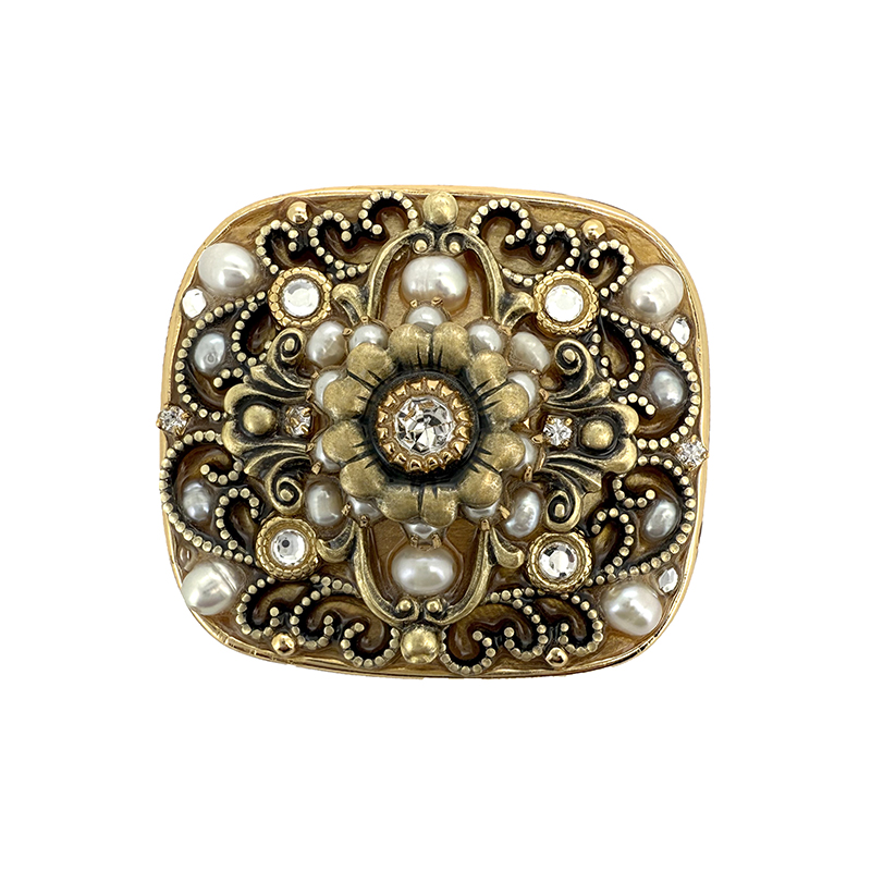 Gold Pearl Square Pin