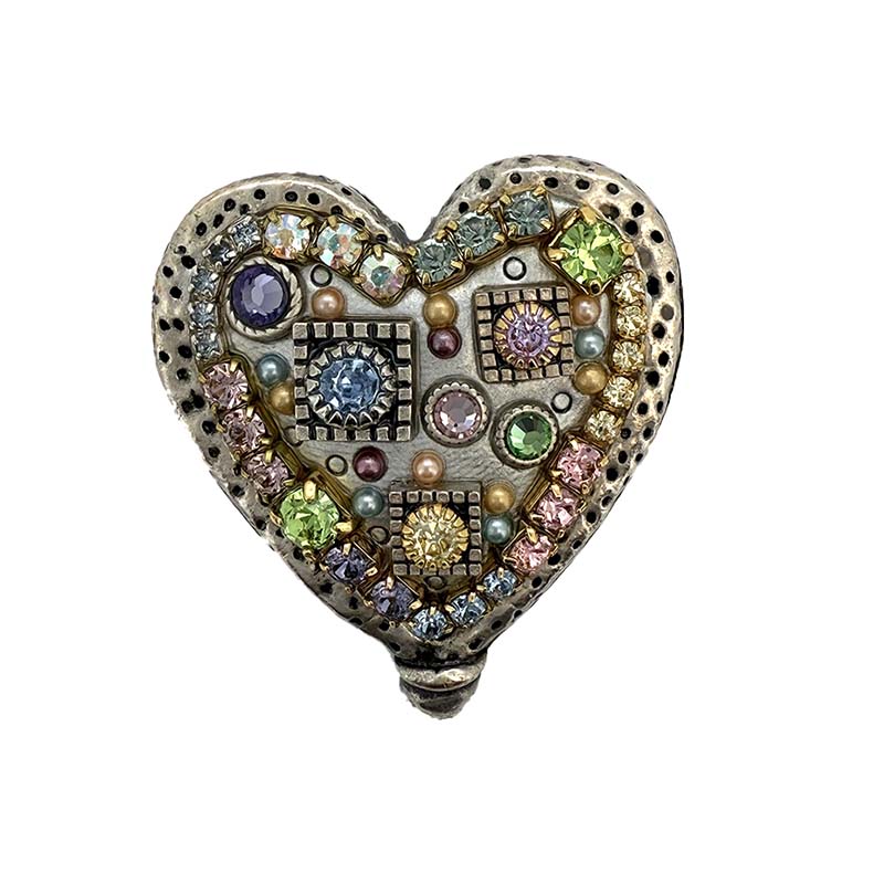 Silver Pastel Crystal Heart Brooch