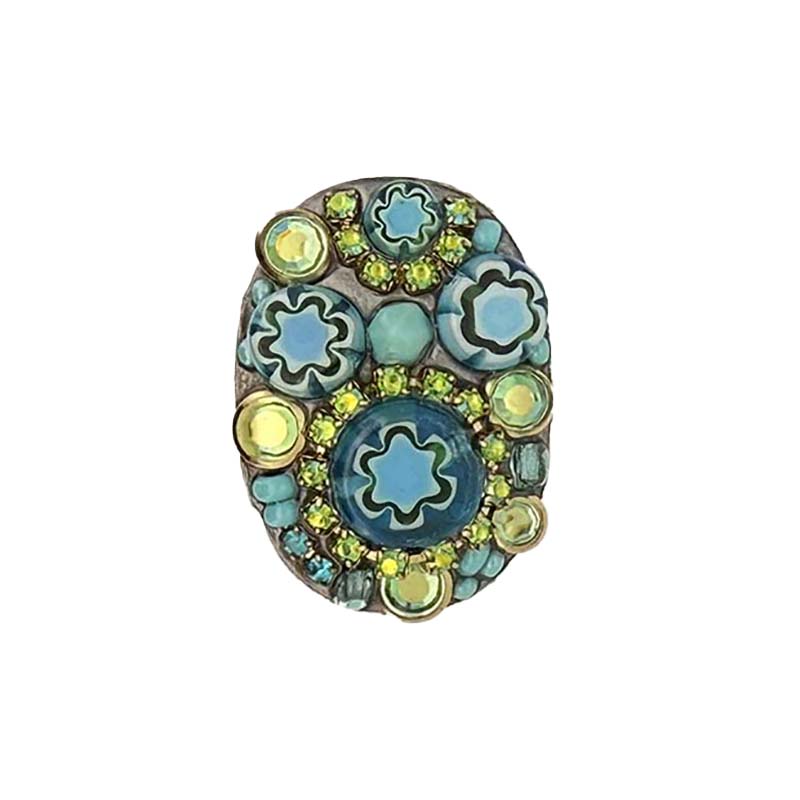 Green & Blue Millefiori Bead Ring