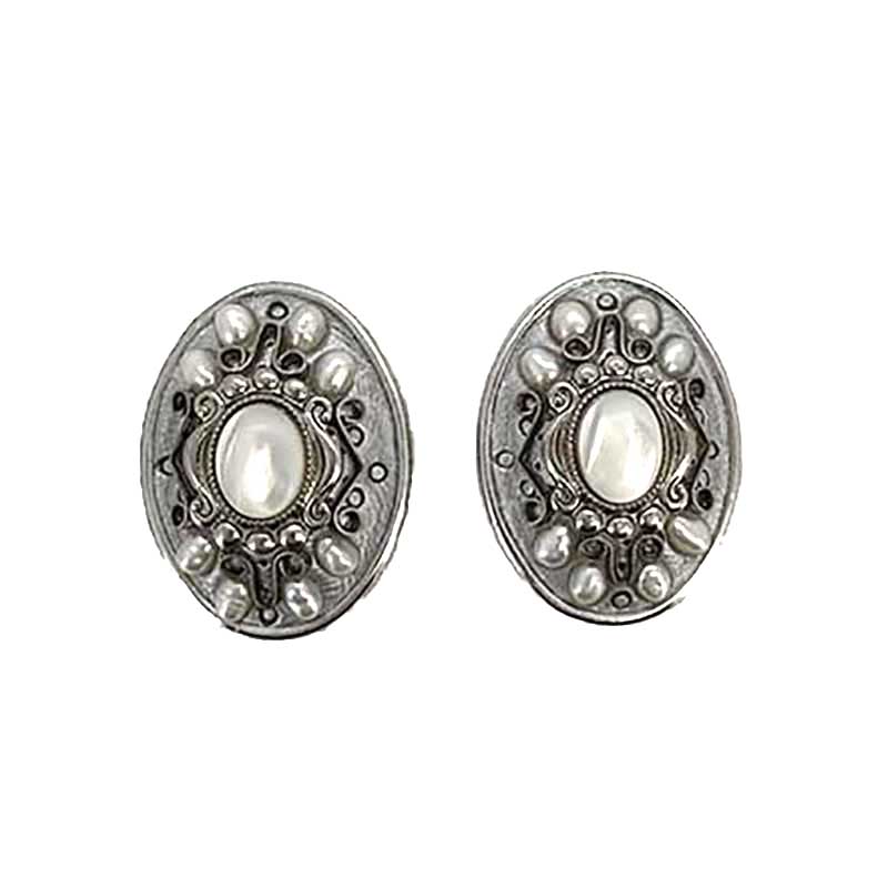 Silver Pearl Oval Earrings