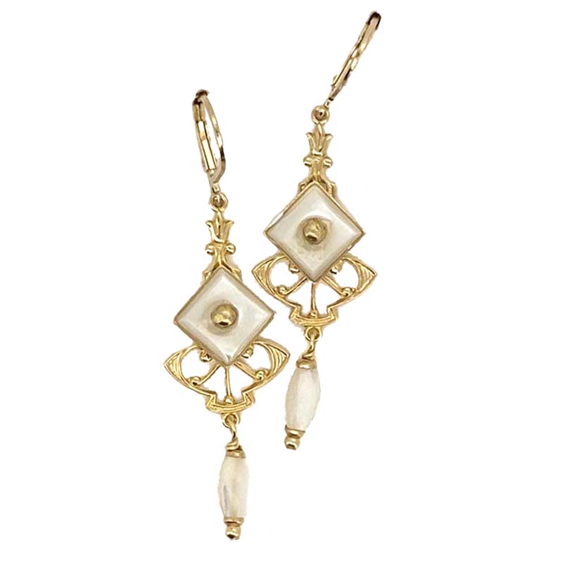 Pearl Diamond Dangle Earrings