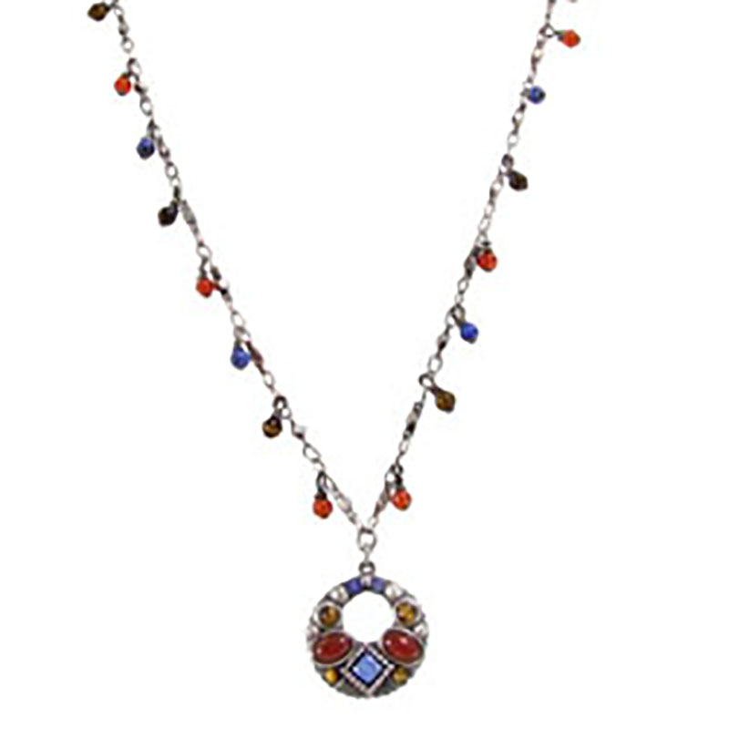 Blue & Red Gemstone Open Circle Necklace