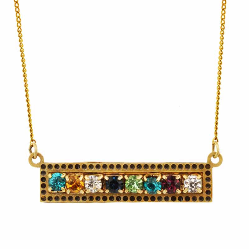Gold Multi Crystal Bar Necklace
