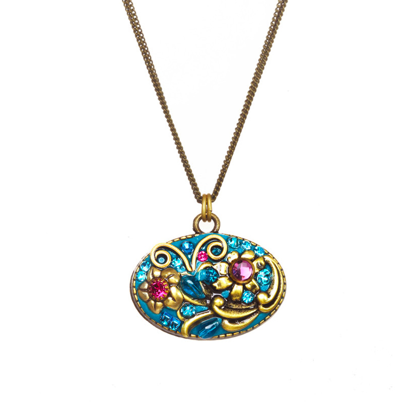 Teal Wide Oval Necklace