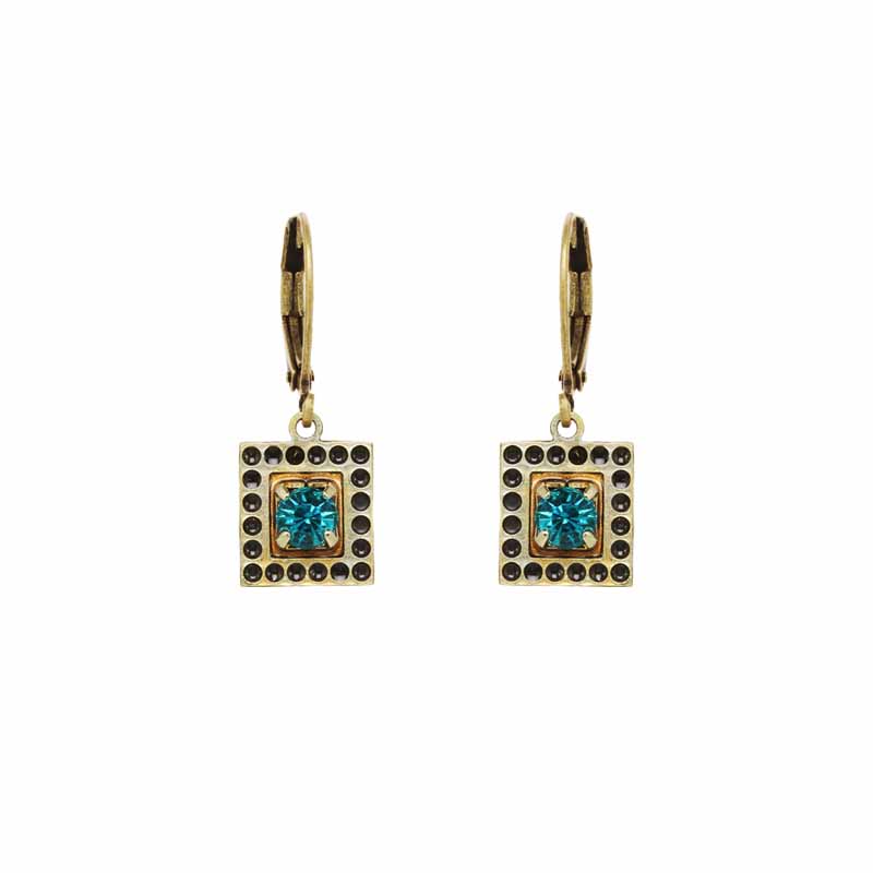 Tiny Teal Square Crystal Earrings