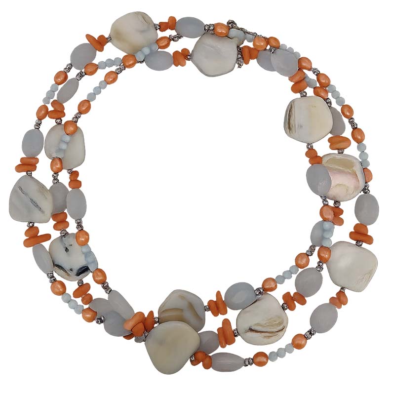 Coral & Shell Long Beaded Necklace