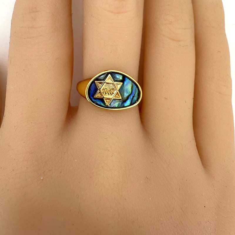 Blue Abalone Star of David Ring