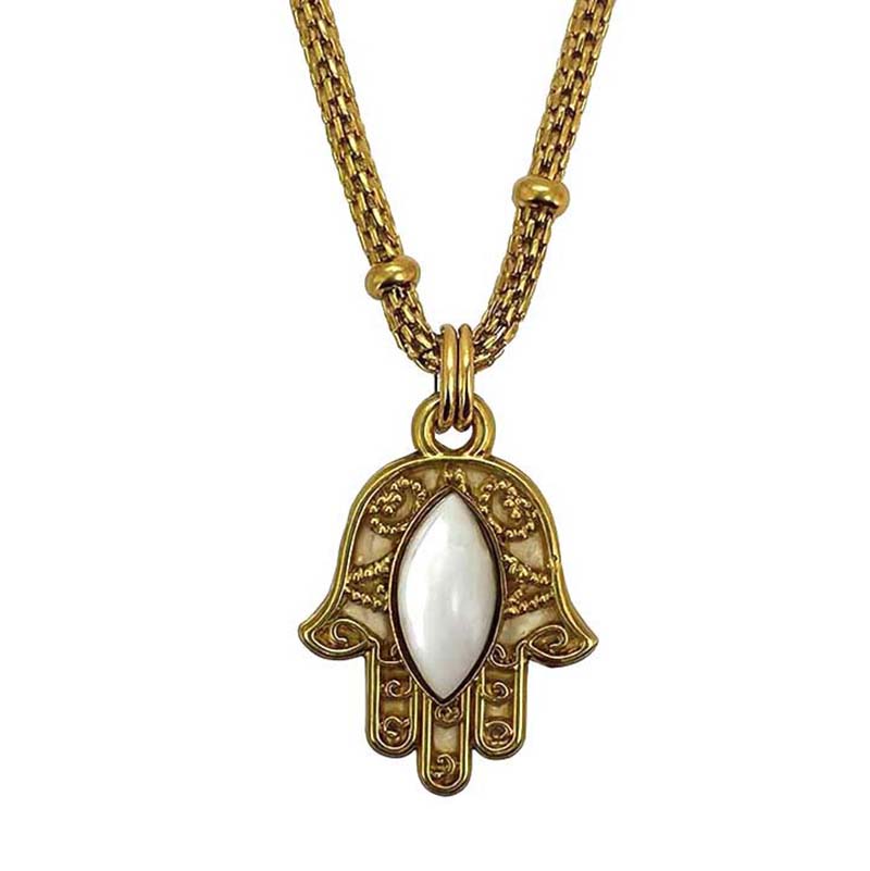 Small Pearl Hamsa Necklace