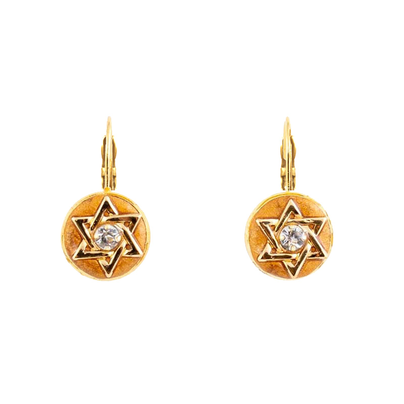 Gold Star of David Circle Earrings