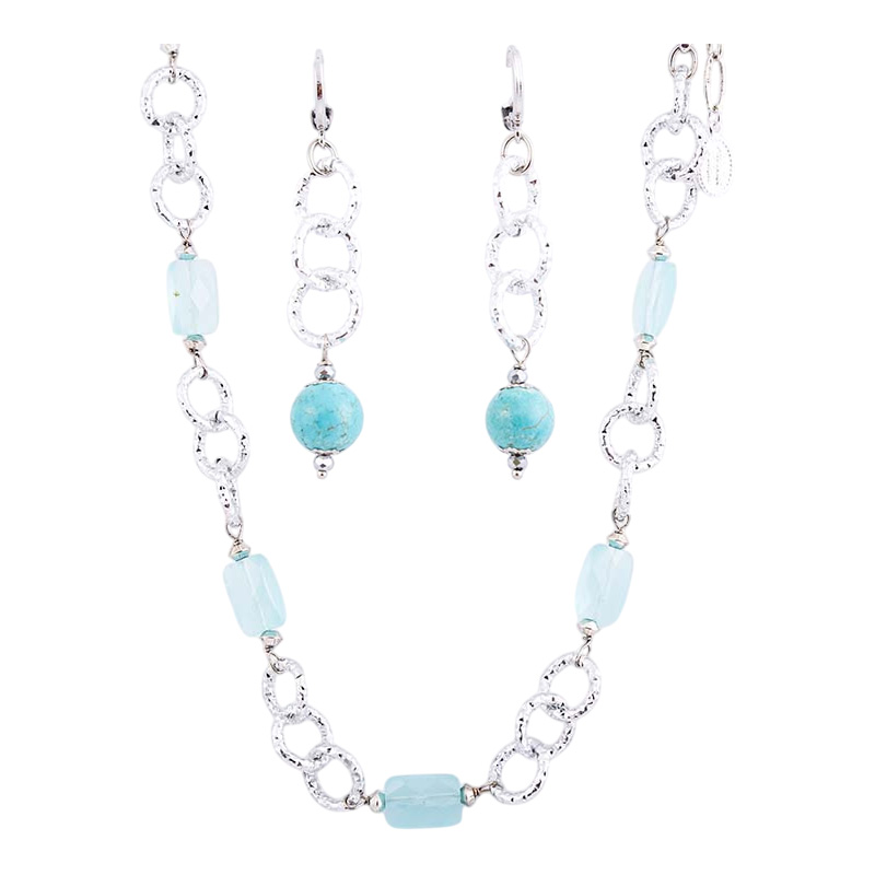 Clear Aqua Beaded Necklace & Earrings Set