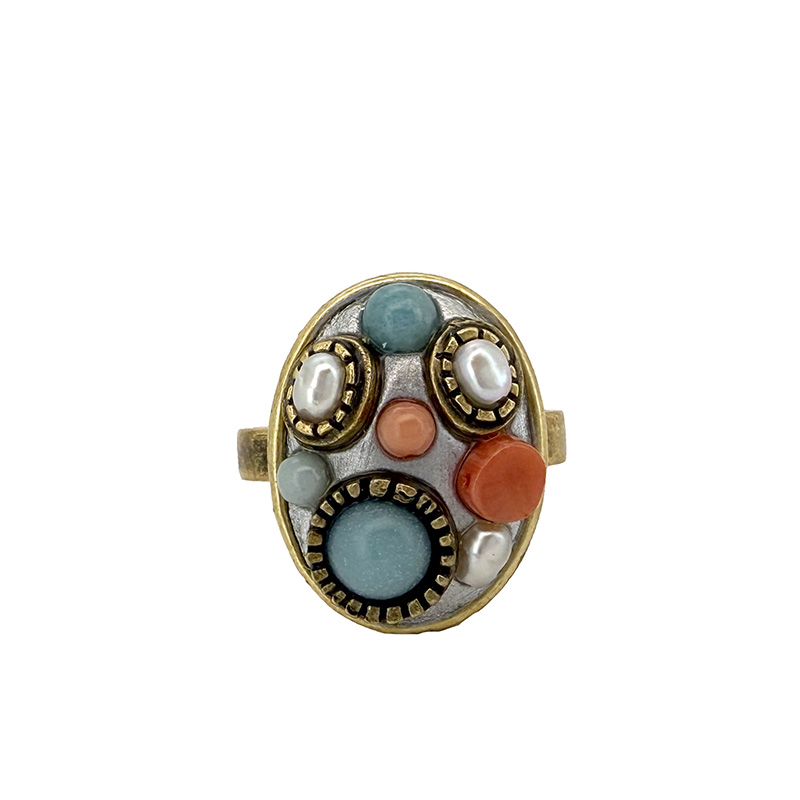 Coral Amazonite Oval Ring