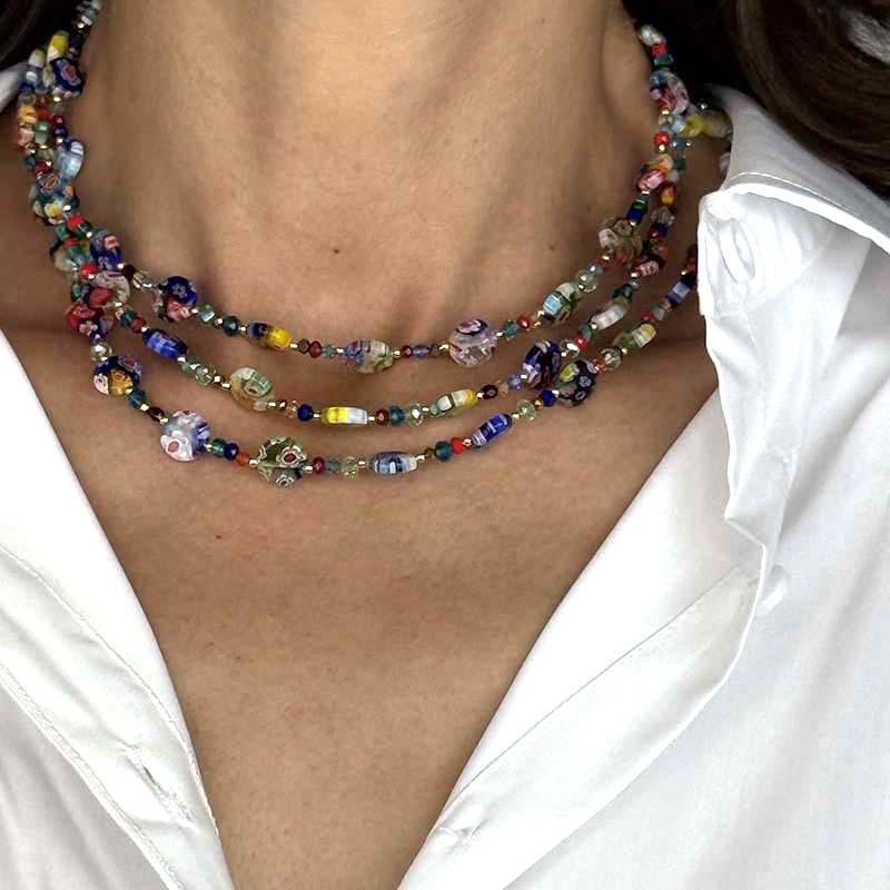 Multicolor Millefiori Beaded Necklace