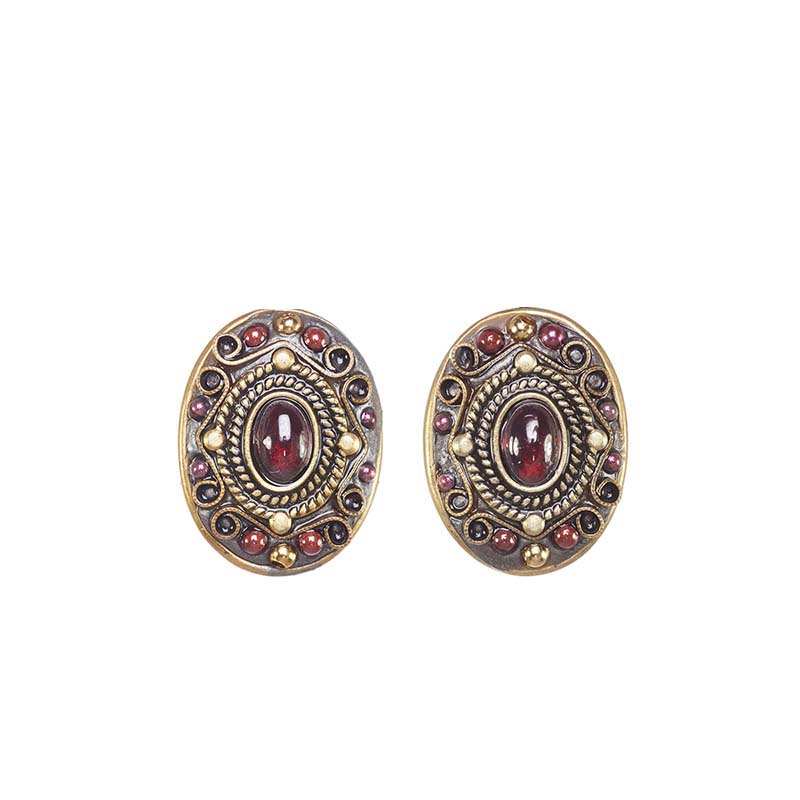 Garnet Oval Clip Earrings