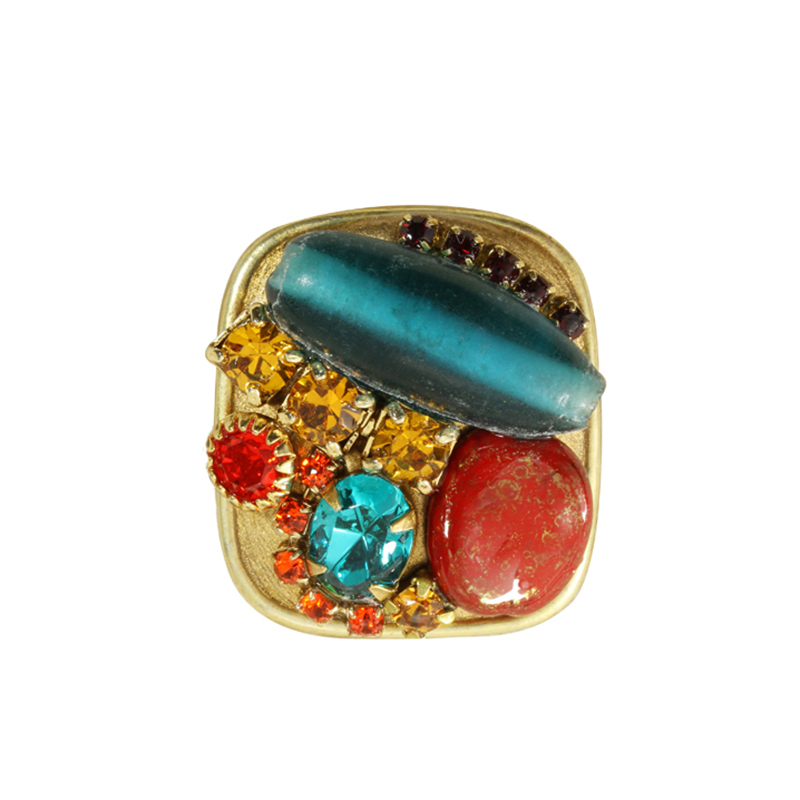 Red & Turquoise Square Ring