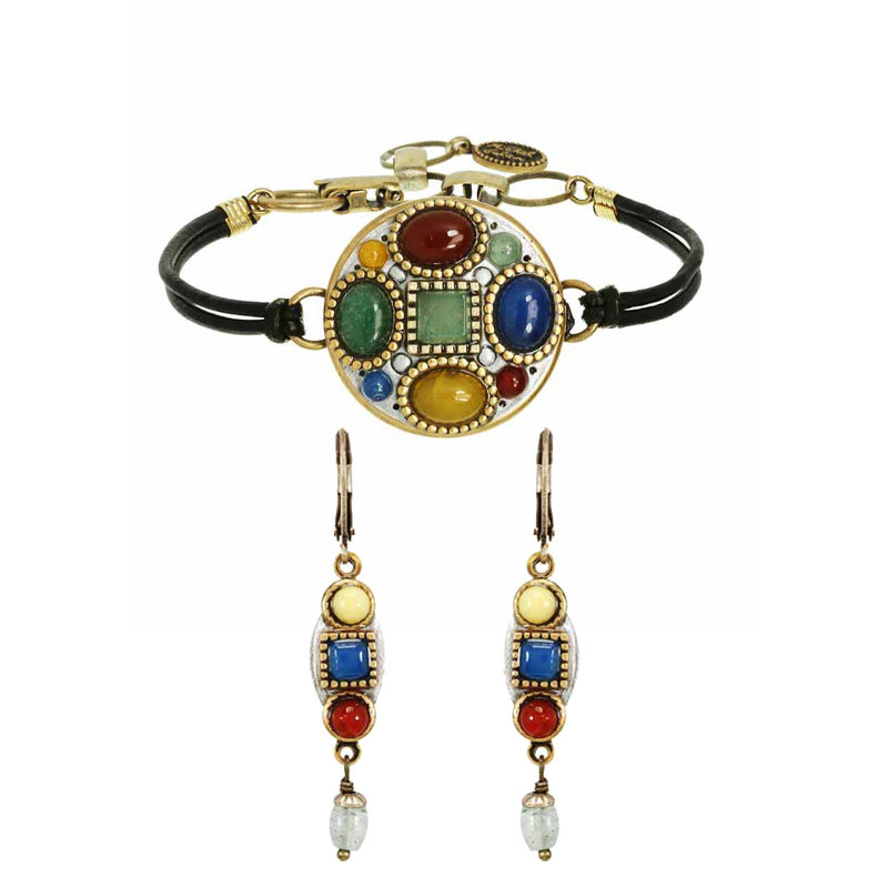 Multicolor Gemstone Bracelet & Earrings Set